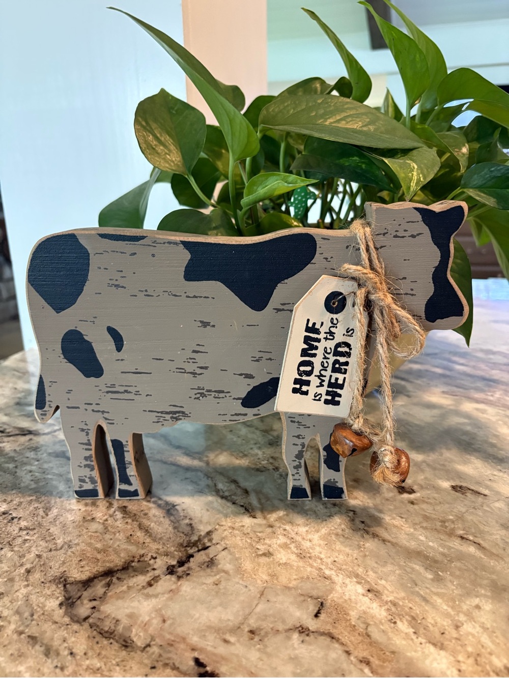 Rustic Wooden Cow Shelf Decor